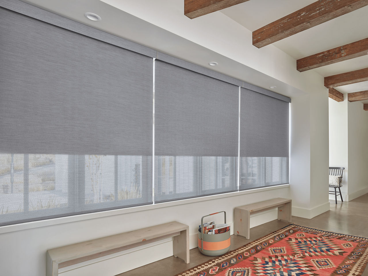 Designer Roller Shades in Fabios Hallway